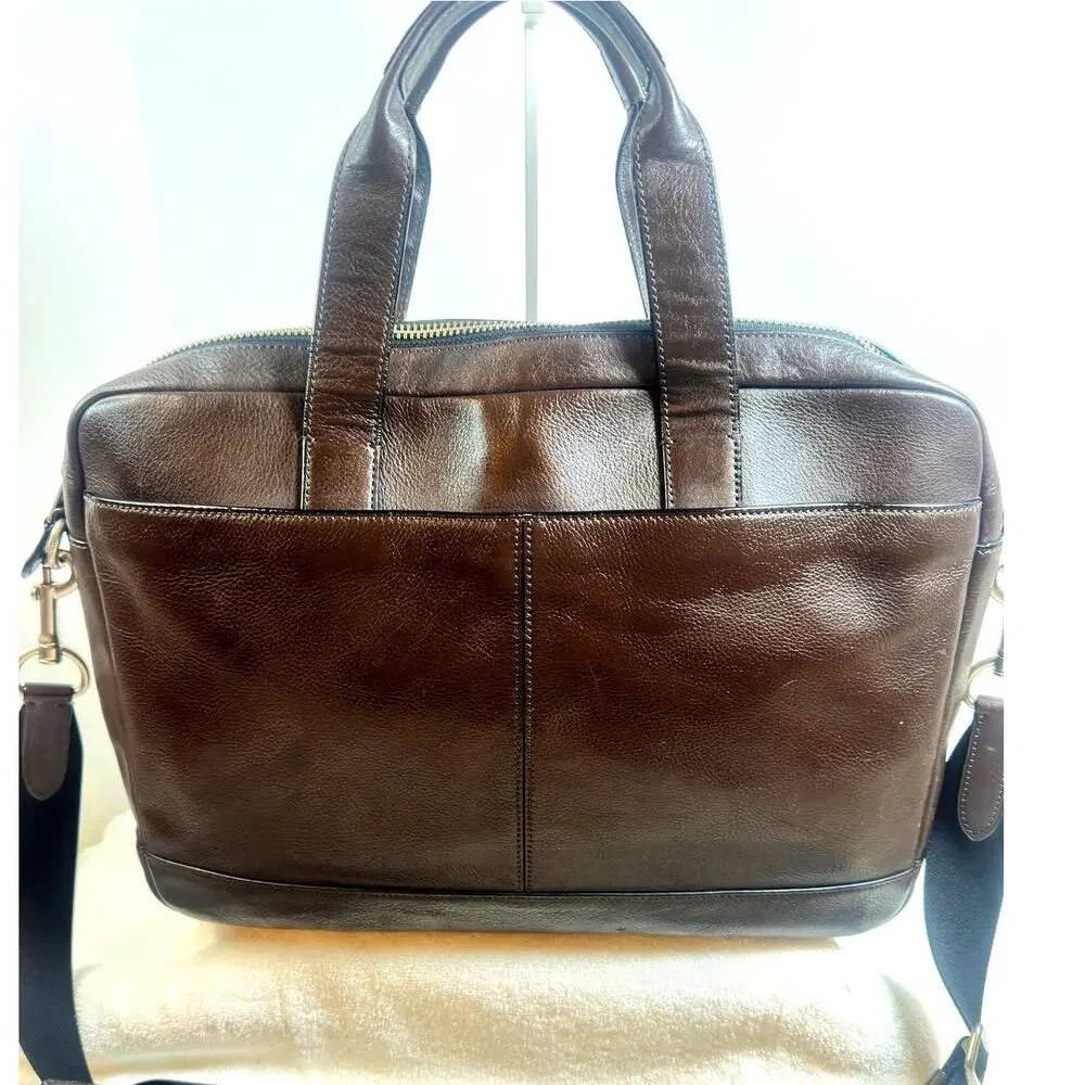 Coach Dark Brown Leather Laptop Bag Briefcase Crossbody Strap EUC